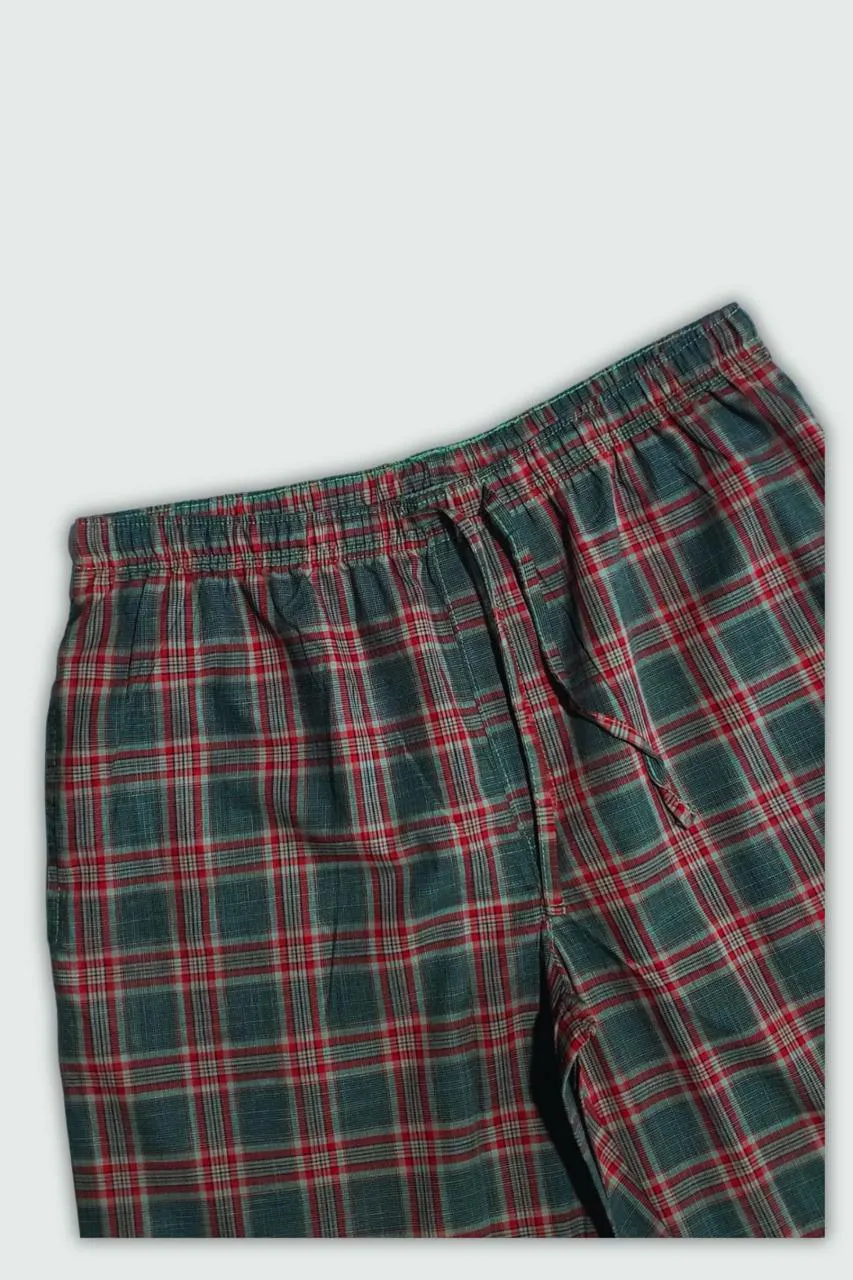 Men's Cotton Check Trouser (Grey-Red Plaid)