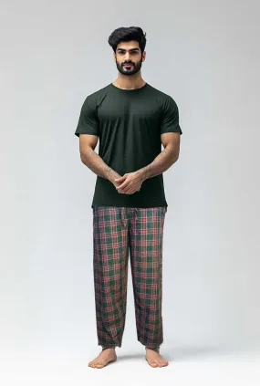 Men's Cotton Check Trouser (Grey-Red Plaid)