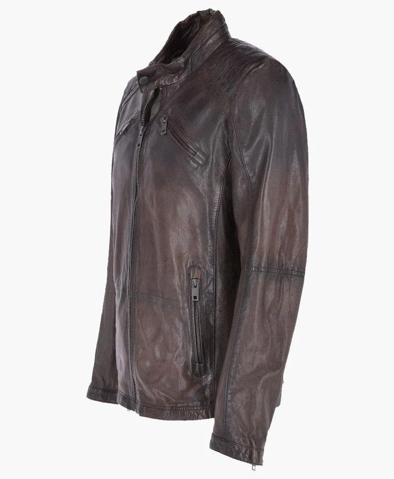 Men's Dark Brown Vintage Leather Biker Jacket