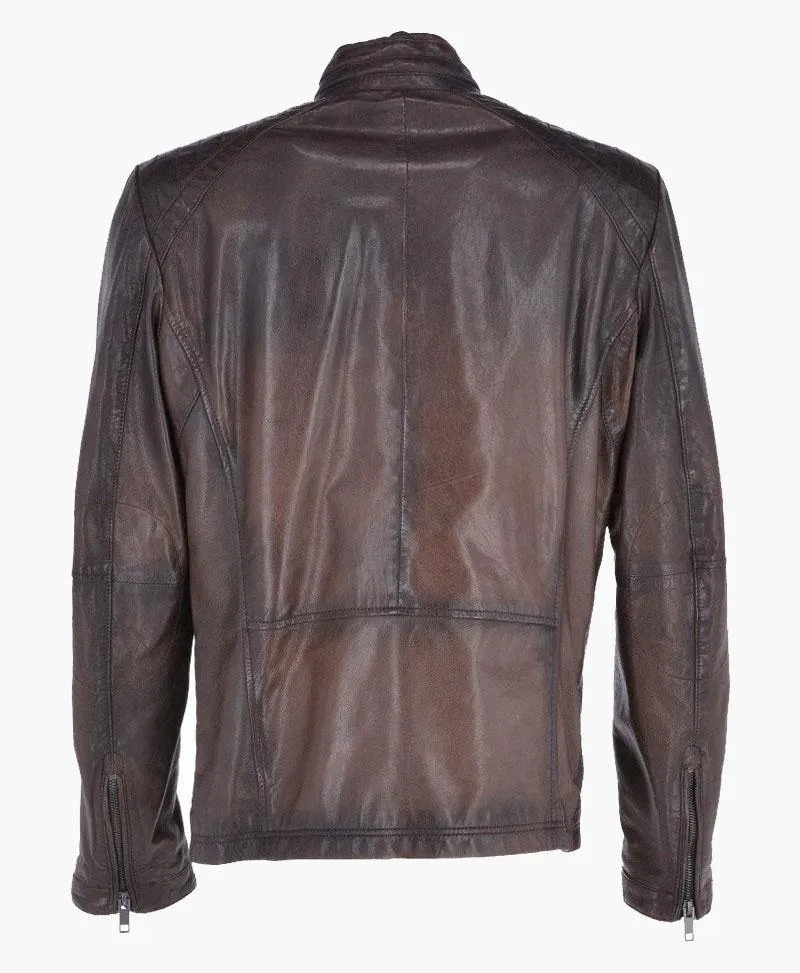 Men's Dark Brown Vintage Leather Biker Jacket