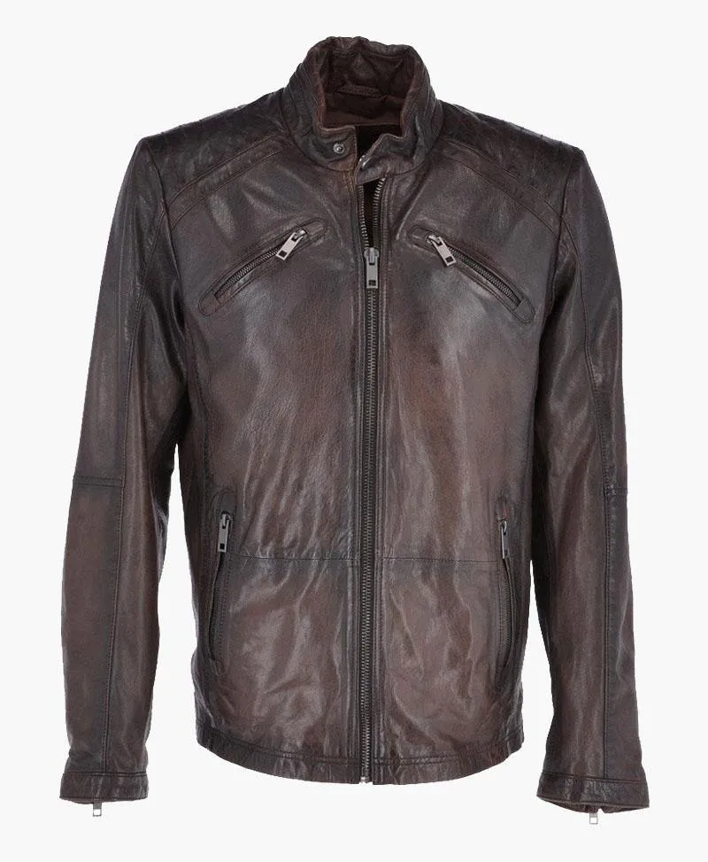 Men's Dark Brown Vintage Leather Biker Jacket