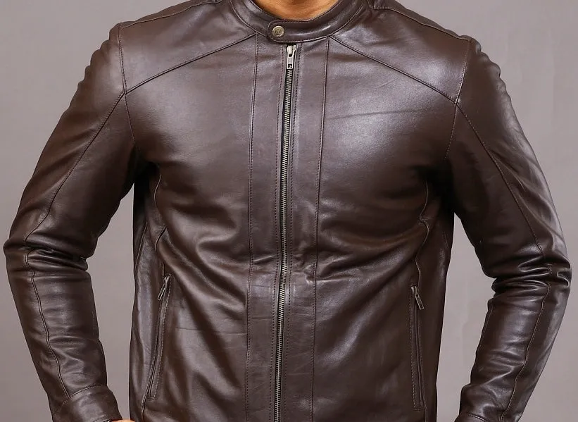 MENS LEATHER JACKET 41001 (BROWN)