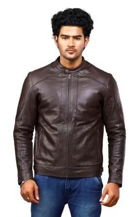 MENS LEATHER JACKET 41001 (BROWN)