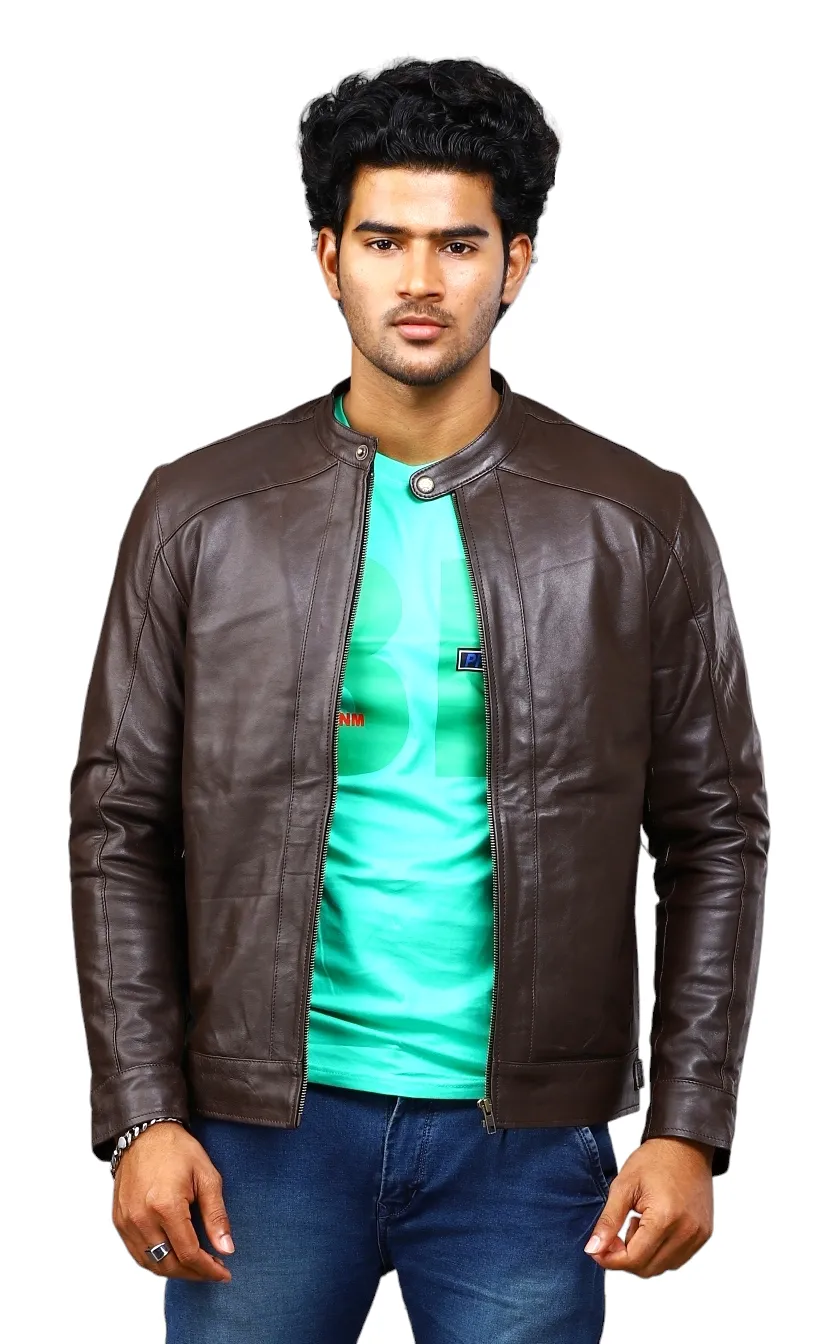 MENS LEATHER JACKET 41001 (BROWN)