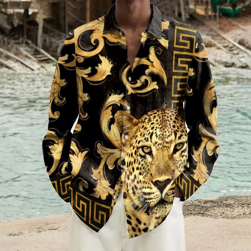 Men's Lion Printed Long Sleeve Shirt 52455185L