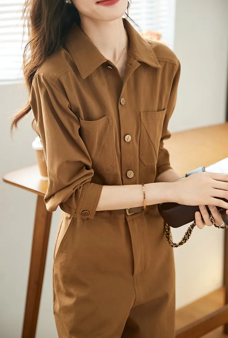 Mo Han Yi Mei design sense of workwear waist female jumpsuit 2022 new fall commuting temperament hundred with thin