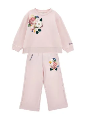 Monnalisa embroidered set sweatshirt & trousers-Pink