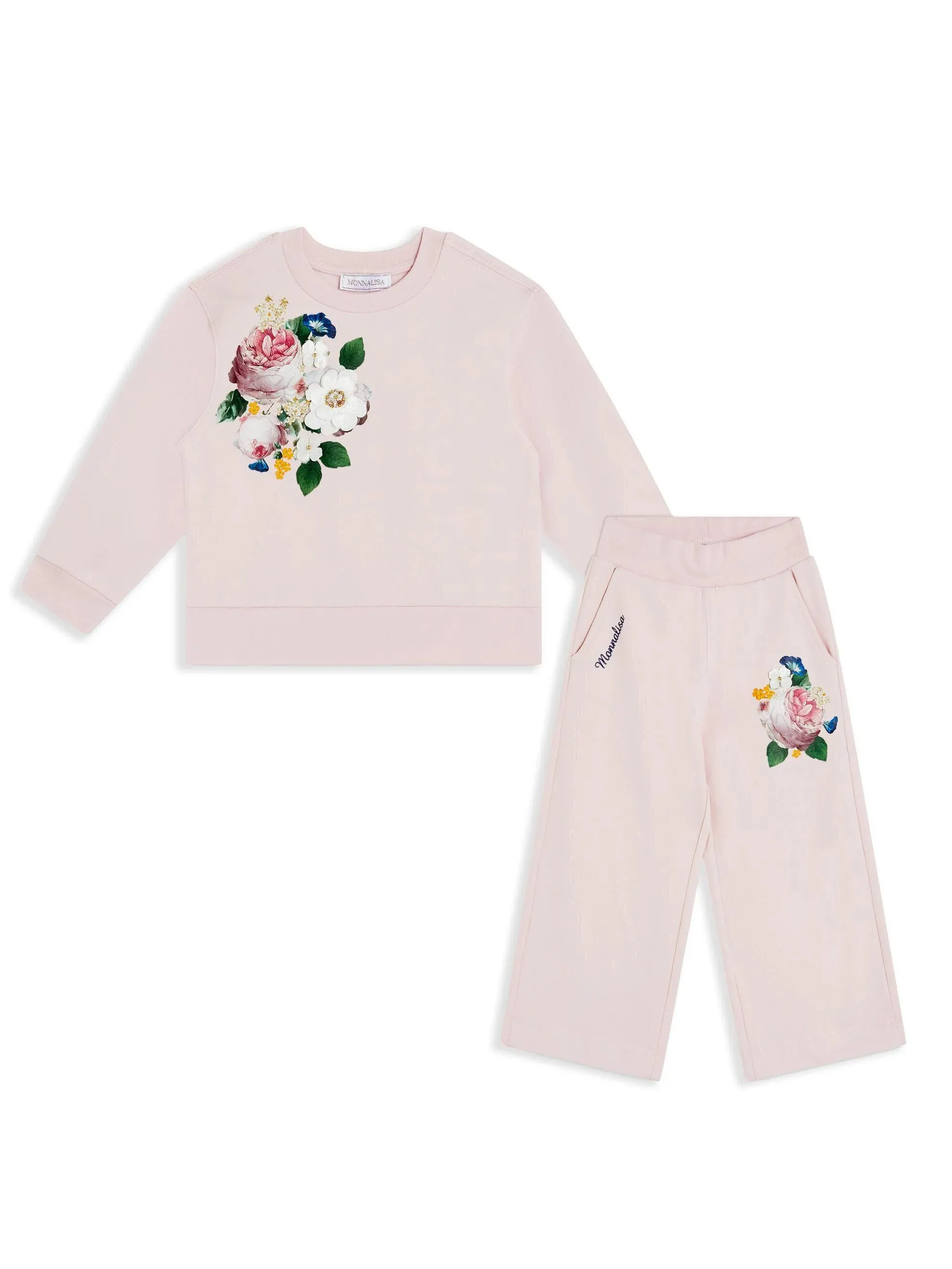 Monnalisa embroidered set sweatshirt & trousers-Pink