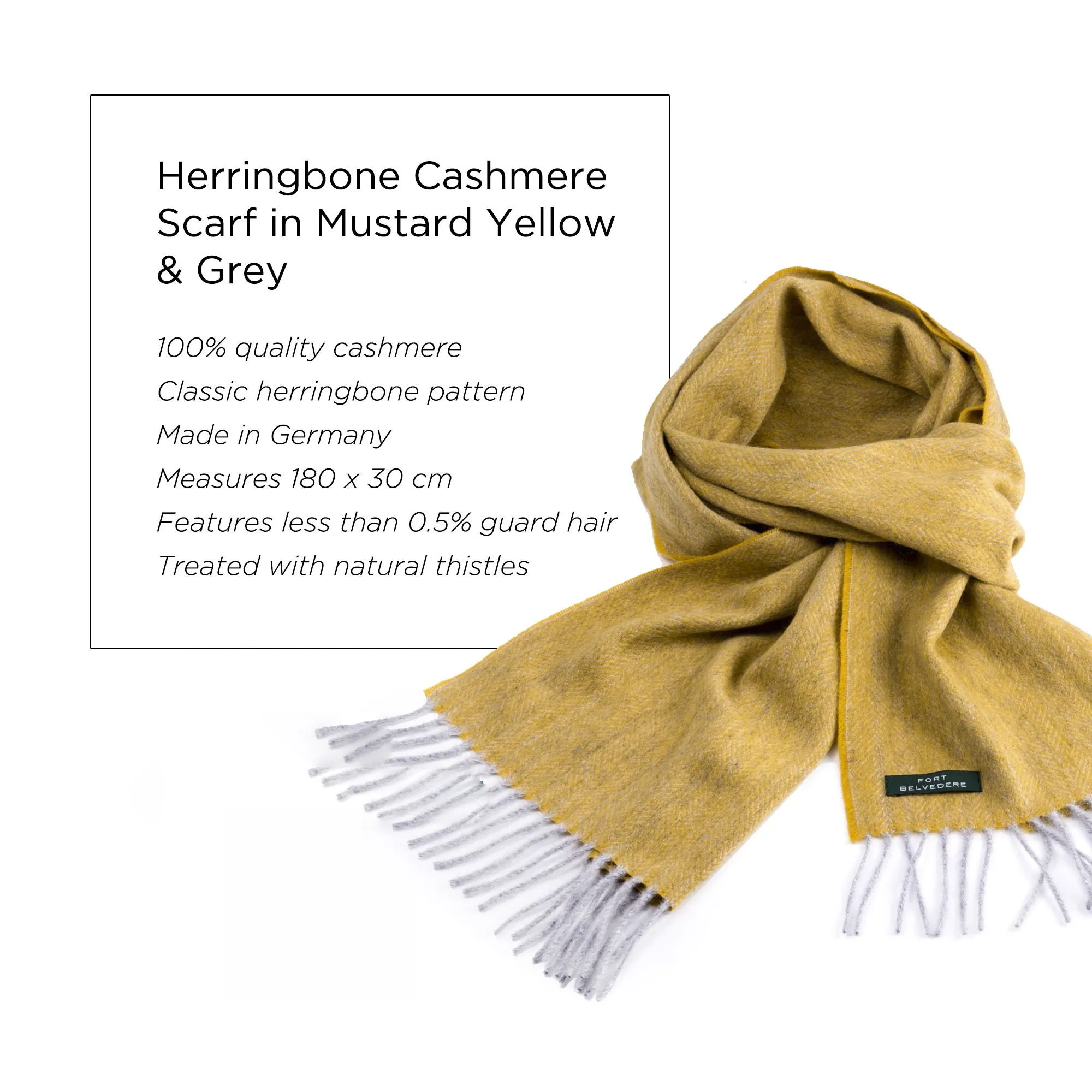 Mustard Yellow Herringbone Cashmere Scarf