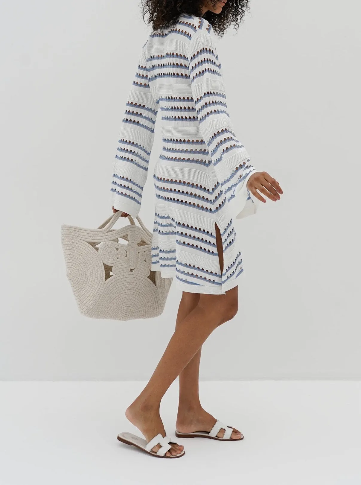 Nina Knitted Stripe Mini Dress | White & Blue