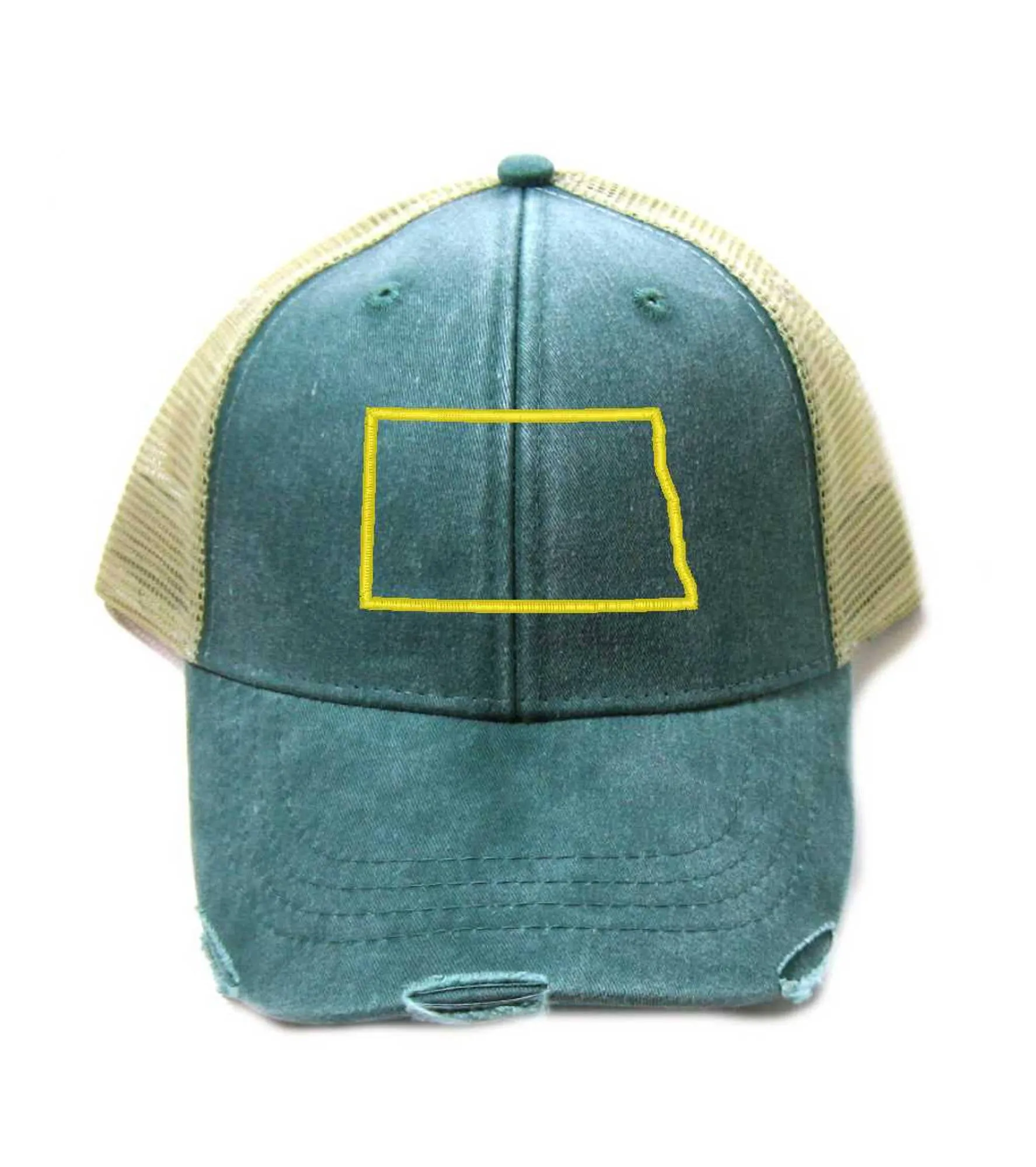 North Dakota Hat - Distressed Snapback Trucker Hat - North Dakota State Outline - Many Colors Available