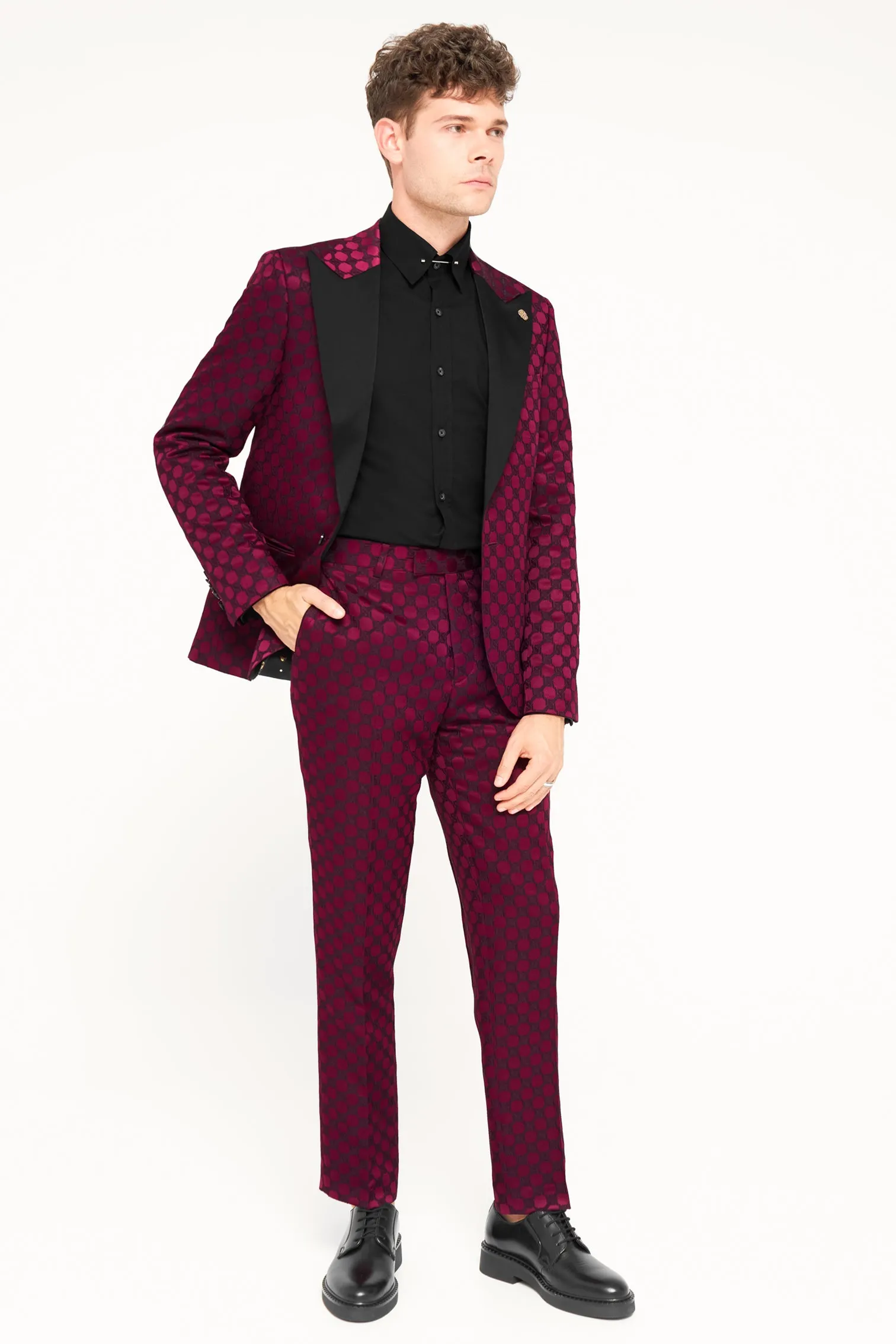 Papatya Slim Fit Burgundy Jacquard Trousers