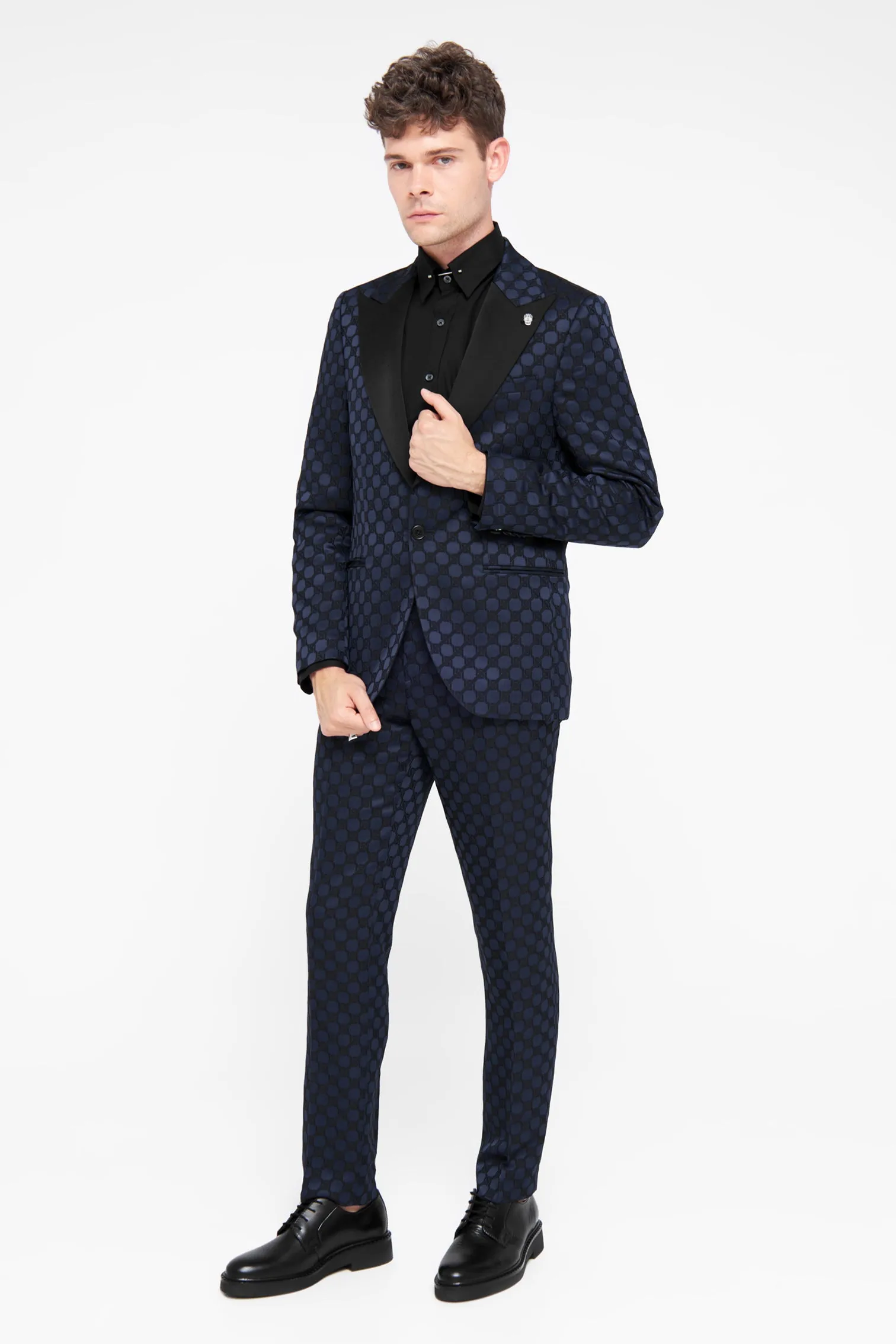 Papatya Slim Fit Navy Jacquard Suit