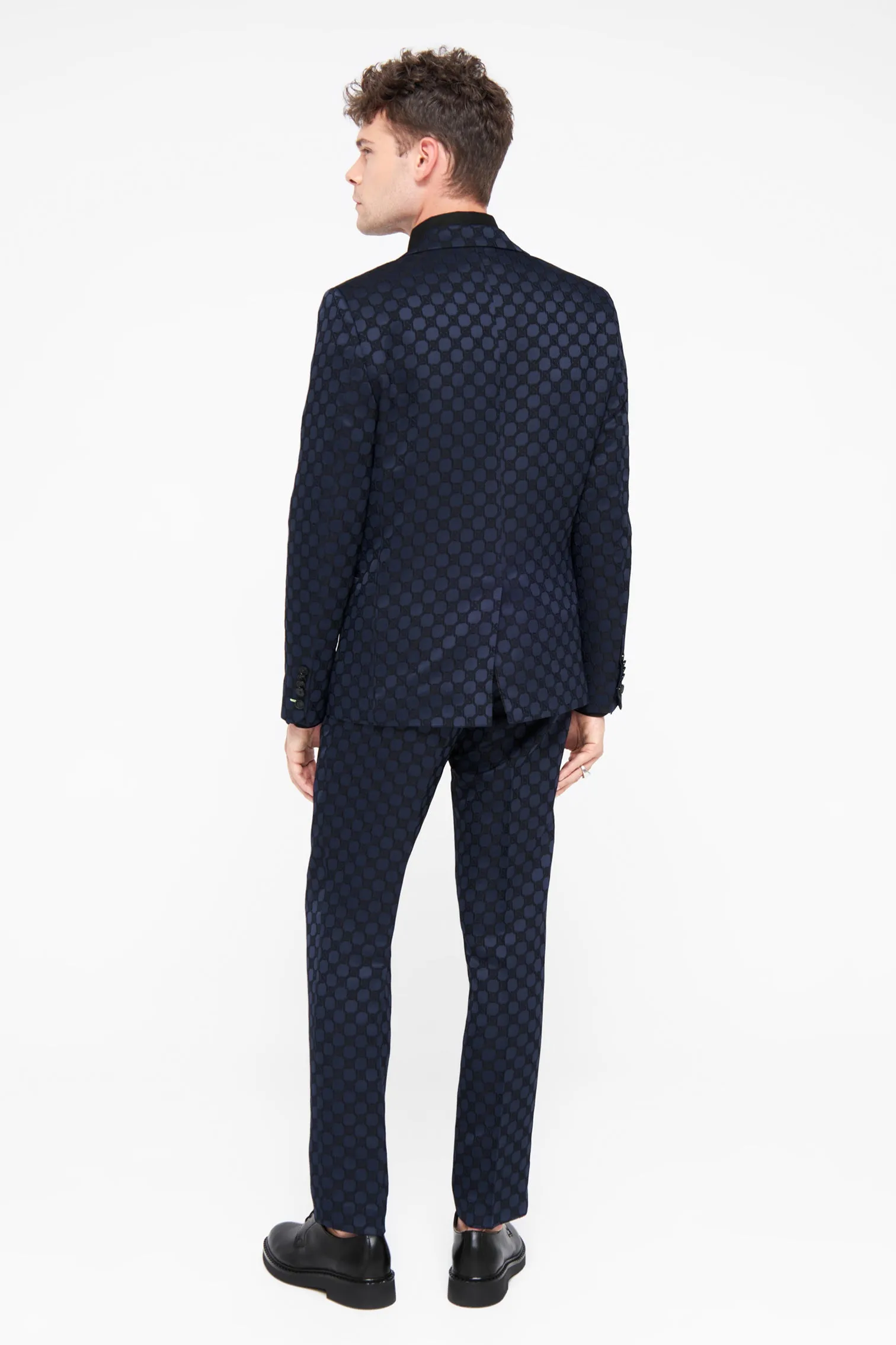 Papatya Slim Fit Navy Jacquard Suit