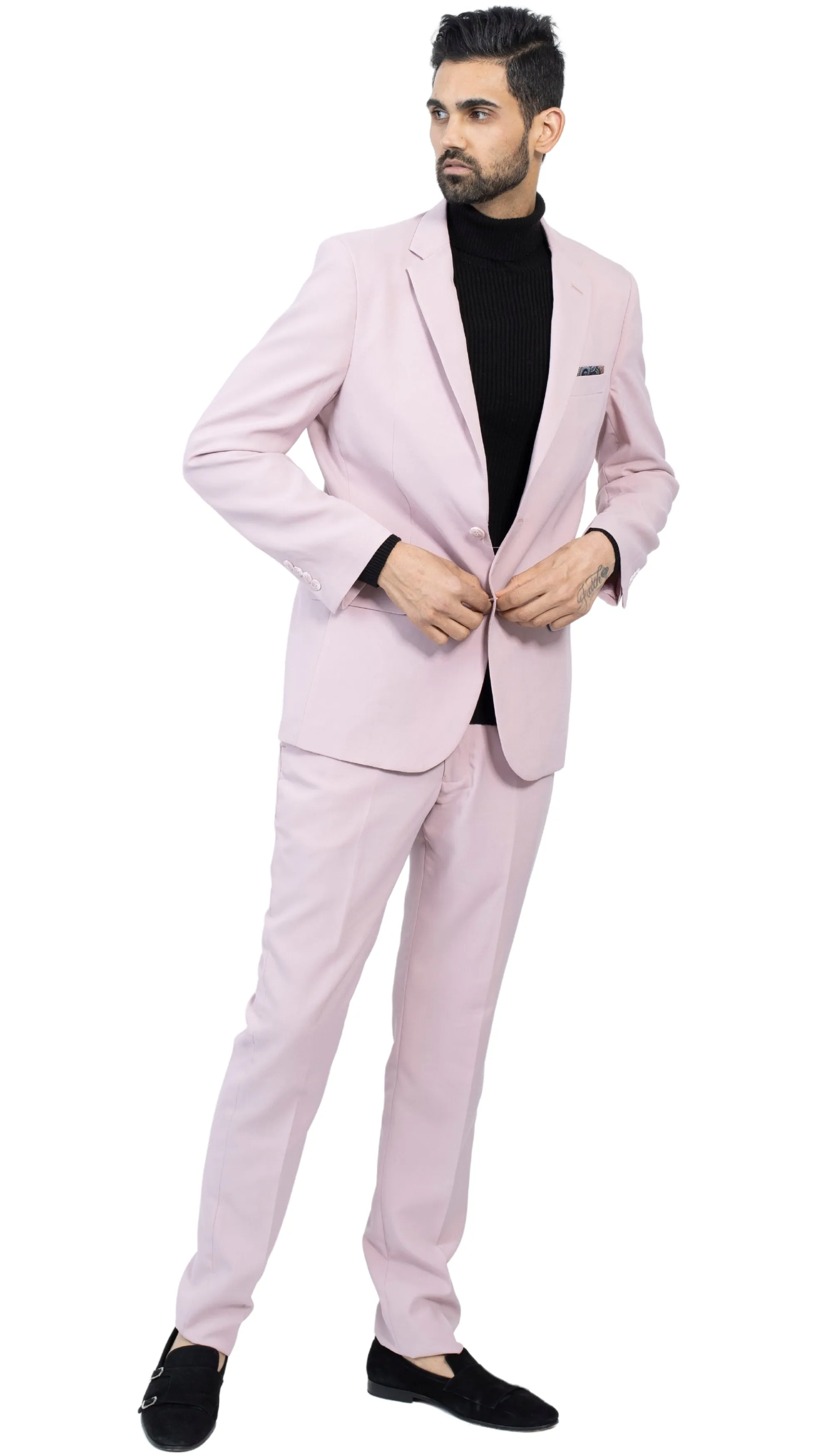 Paul Lorenzo Mens Pale Mauve Slim Fit 2 Piece Suit