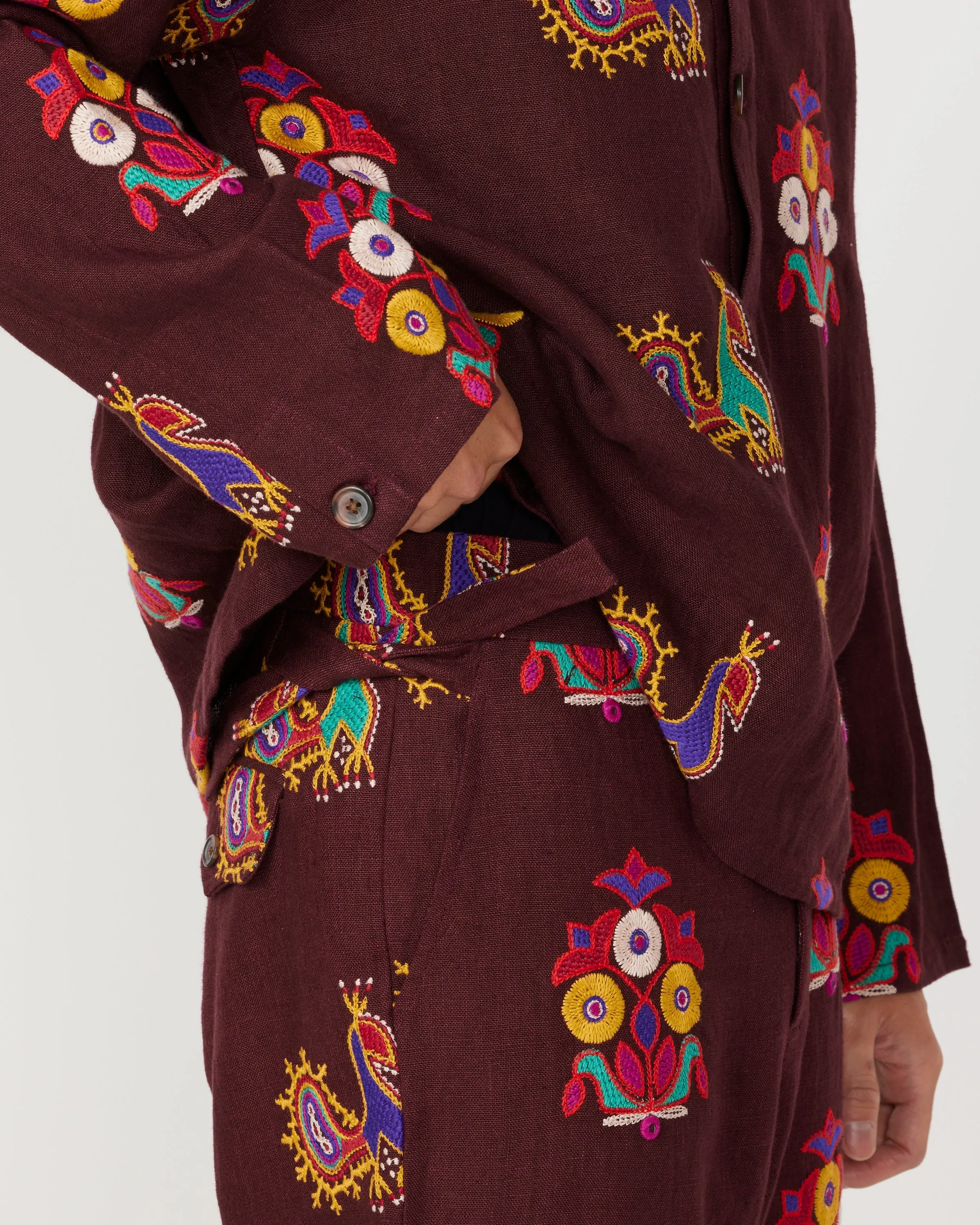 Peacock Trousers in Maroon/Multi