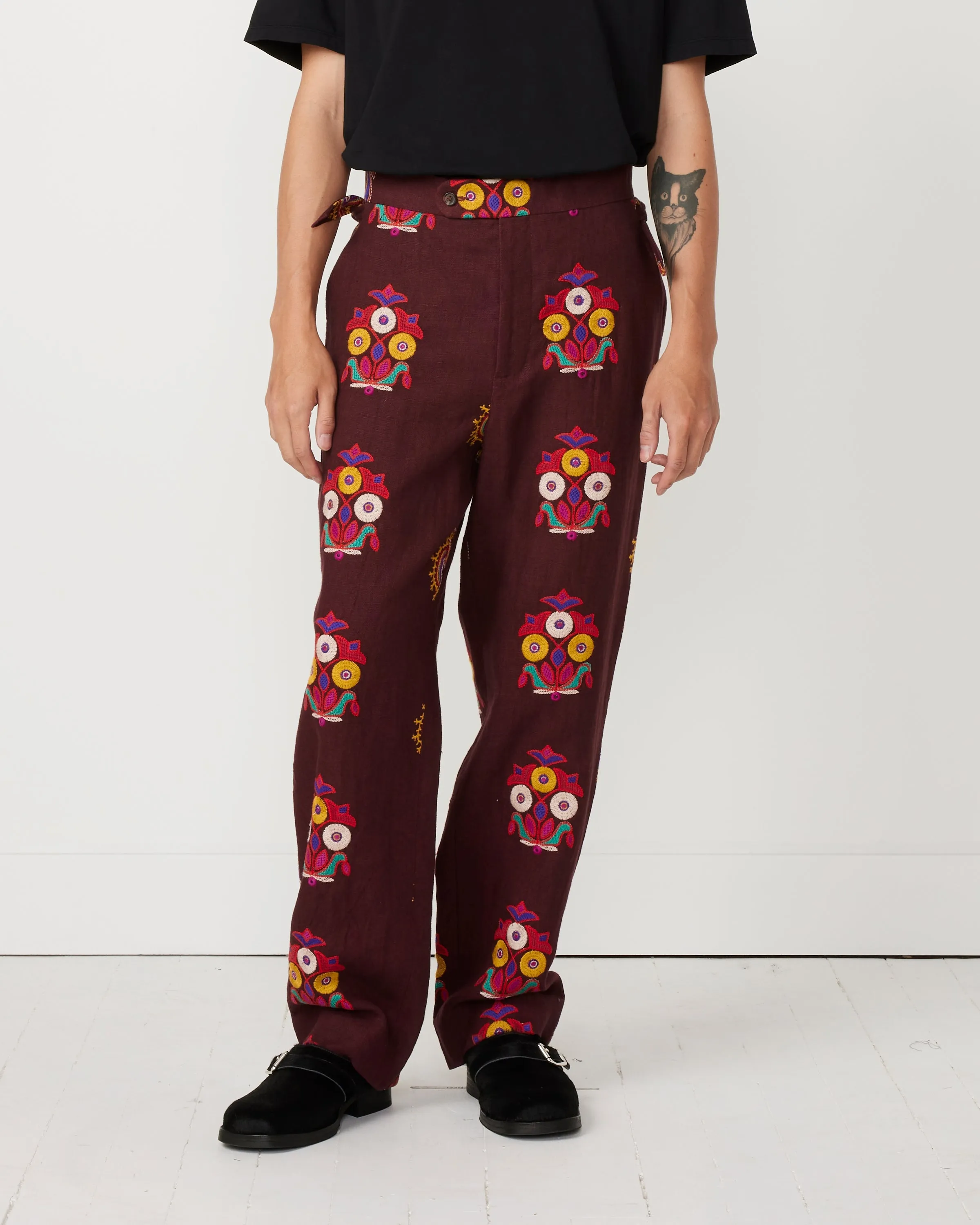 Peacock Trousers in Maroon/Multi