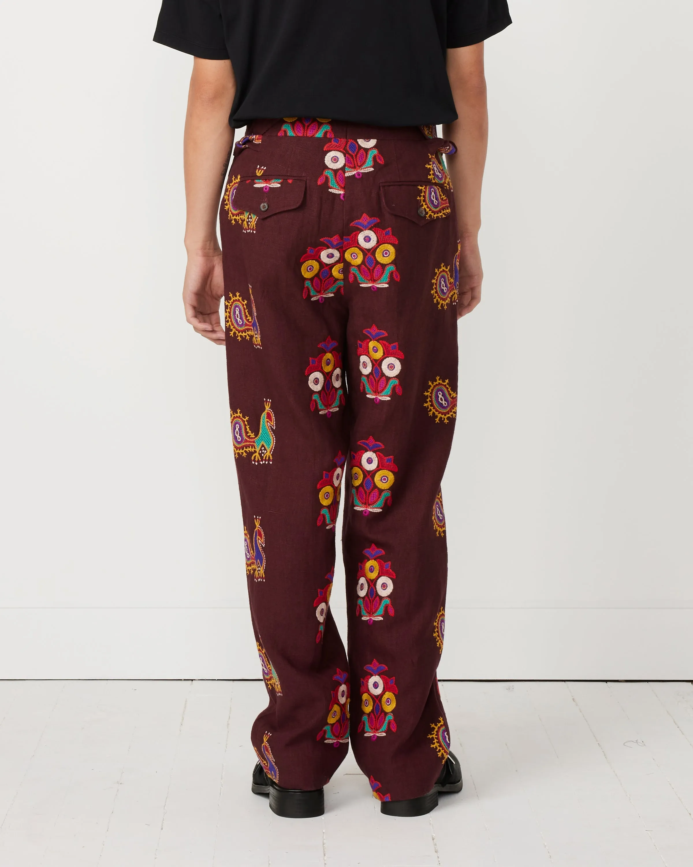 Peacock Trousers in Maroon/Multi