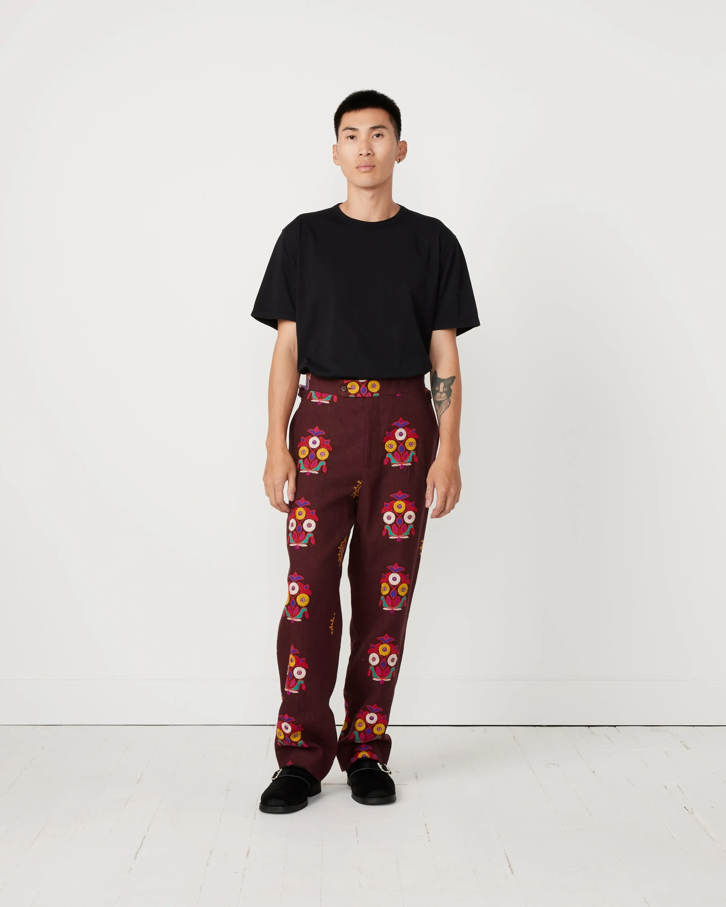 Peacock Trousers in Maroon/Multi