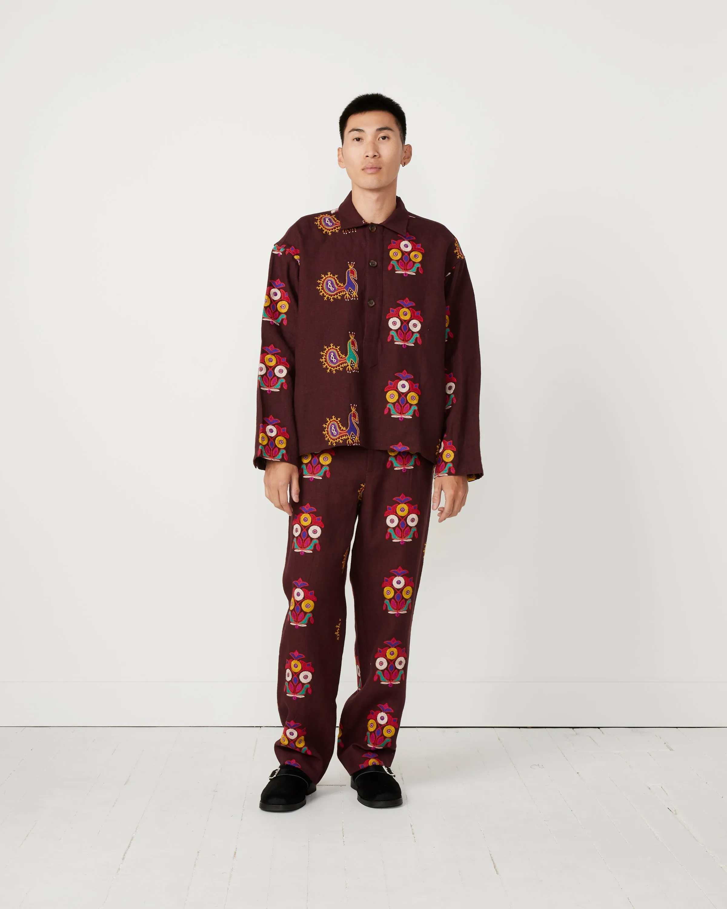 Peacock Trousers in Maroon/Multi