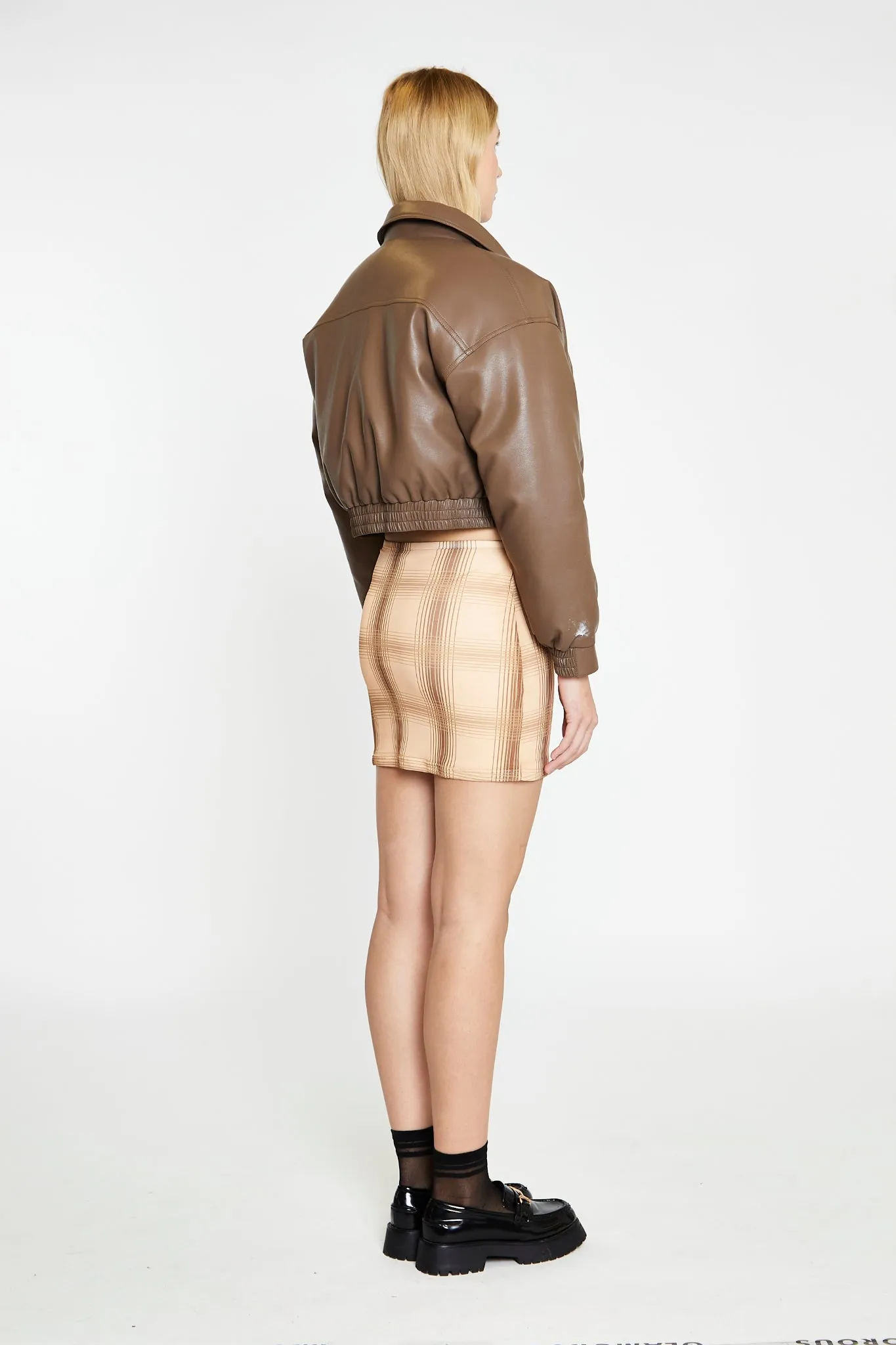 Peanut-Brown Cropped Bomber Jacket