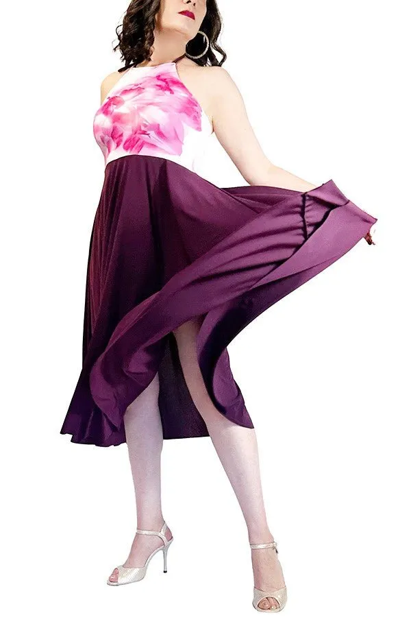 pink flower full skirt tango dress with slit