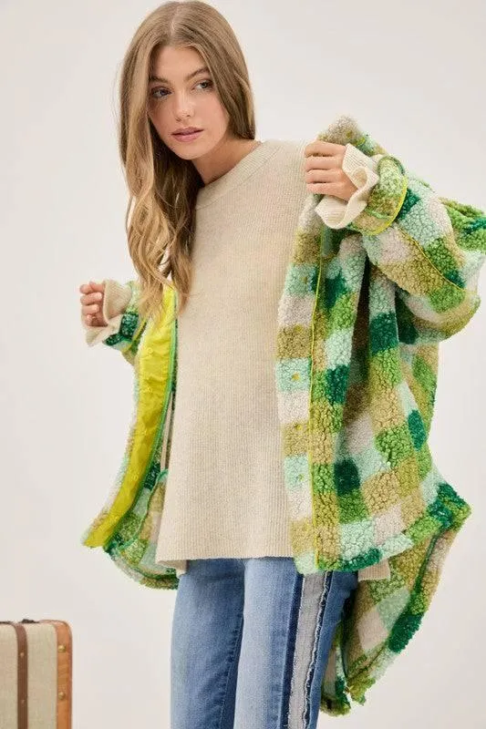 Plus Kelly Green Plaid Hooded Jacket