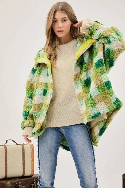 Plus Kelly Green Plaid Hooded Jacket