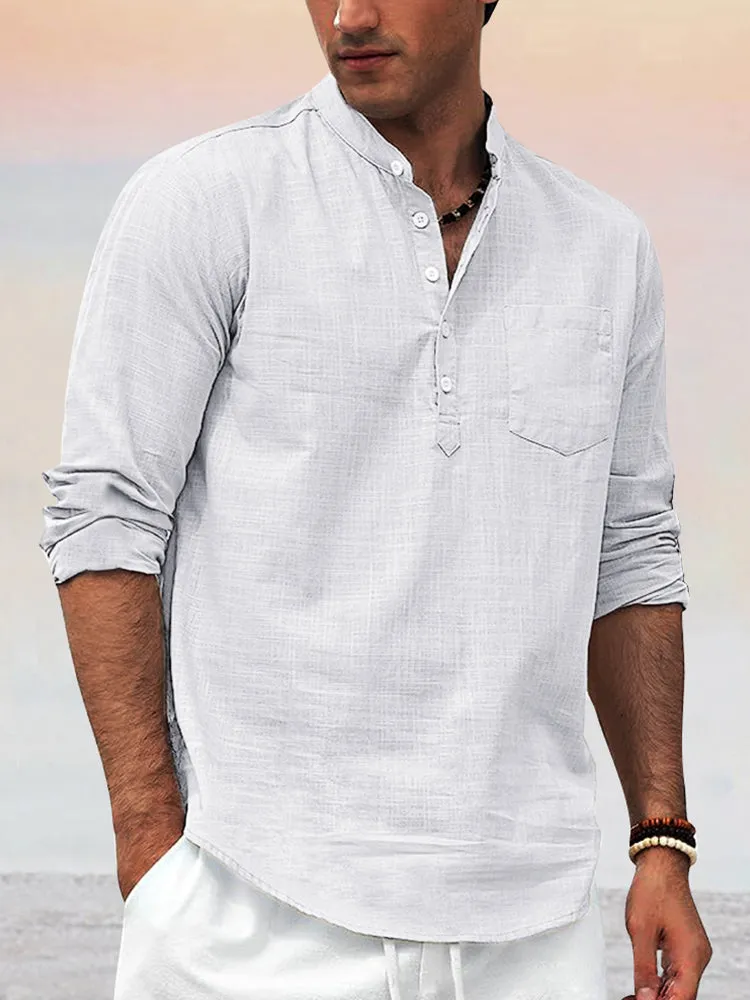 Premium Cotton Linen Henley Shirt