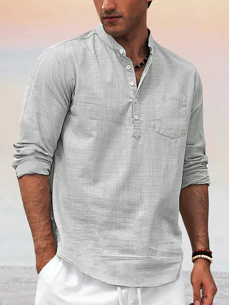 Premium Cotton Linen Henley Shirt