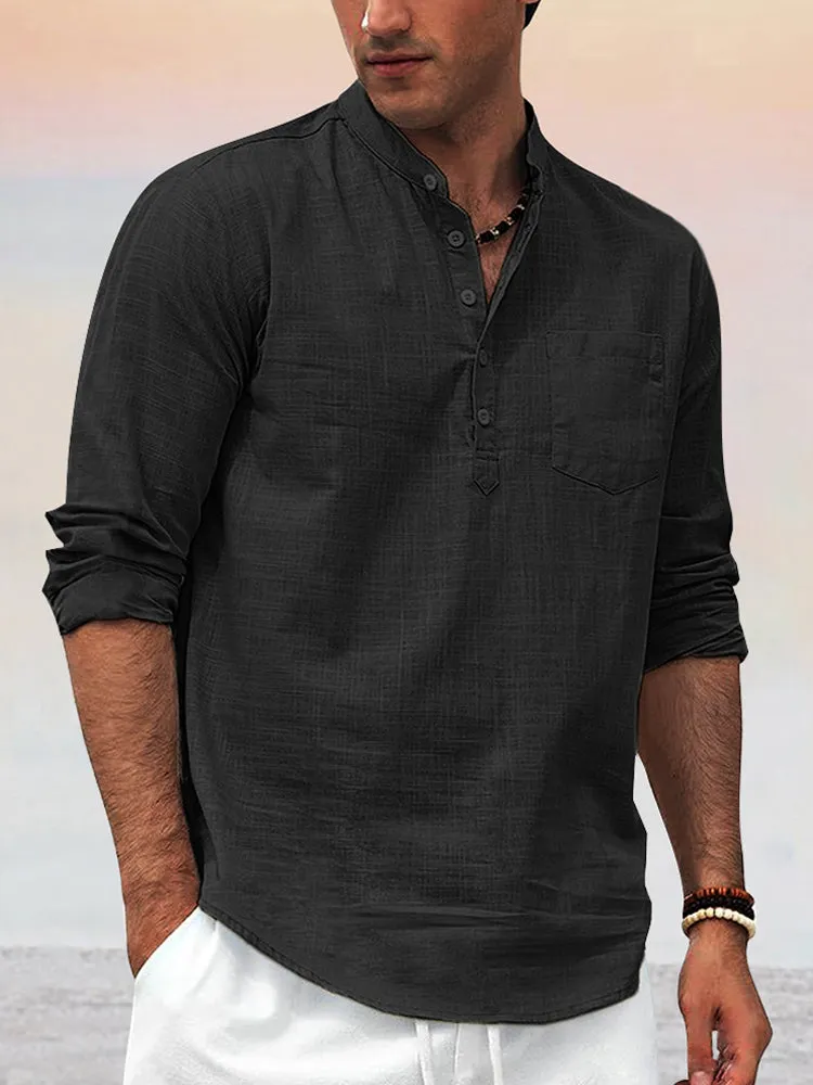 Premium Cotton Linen Henley Shirt