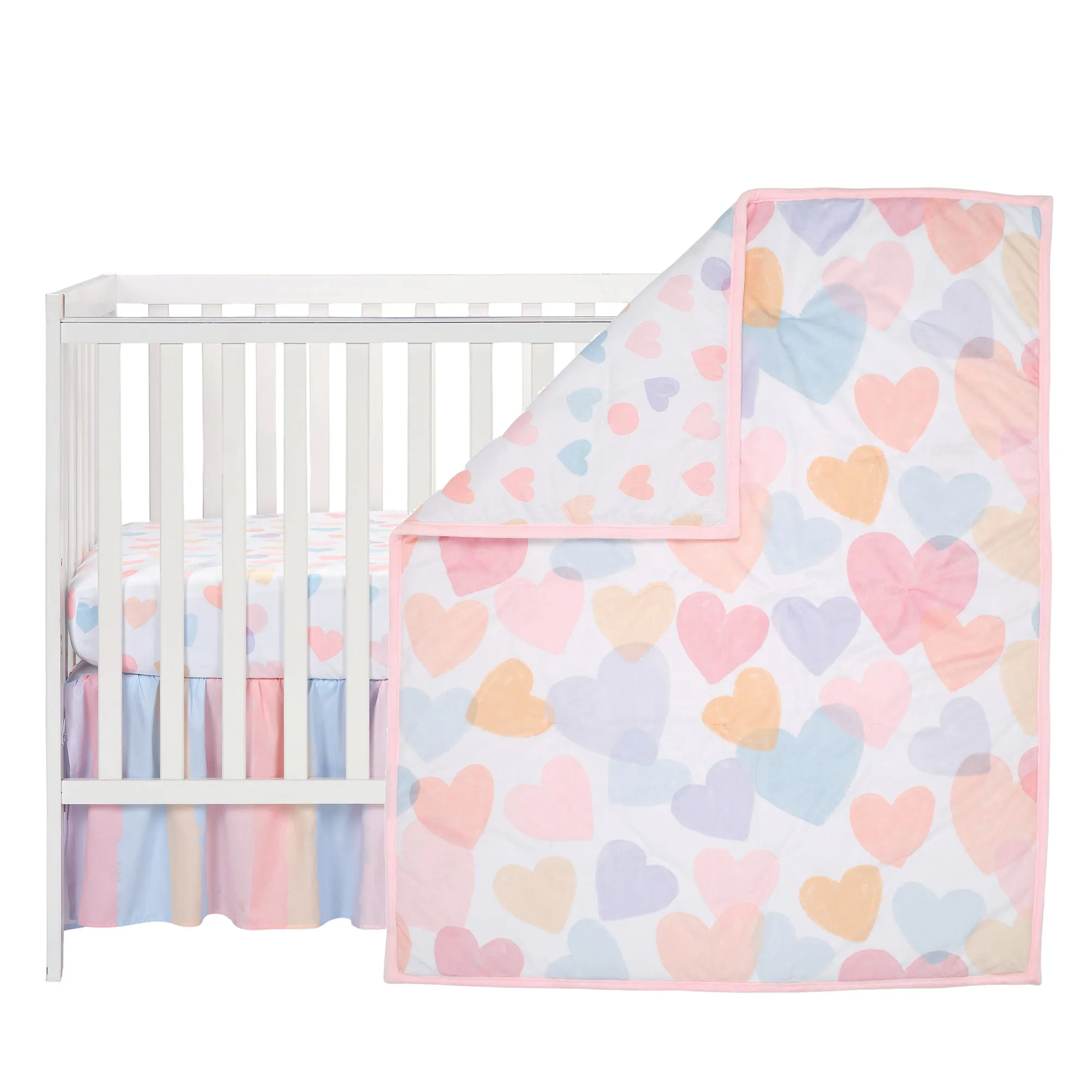 Rainbow Hearts 3-Piece Crib Bedding Set