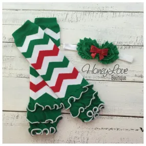 Red Green White Chevron leg warmers and optional headband