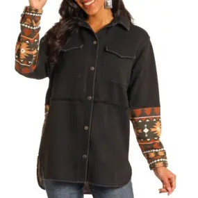 Rock & Roll Women's Black Aztec Shacket With Hood