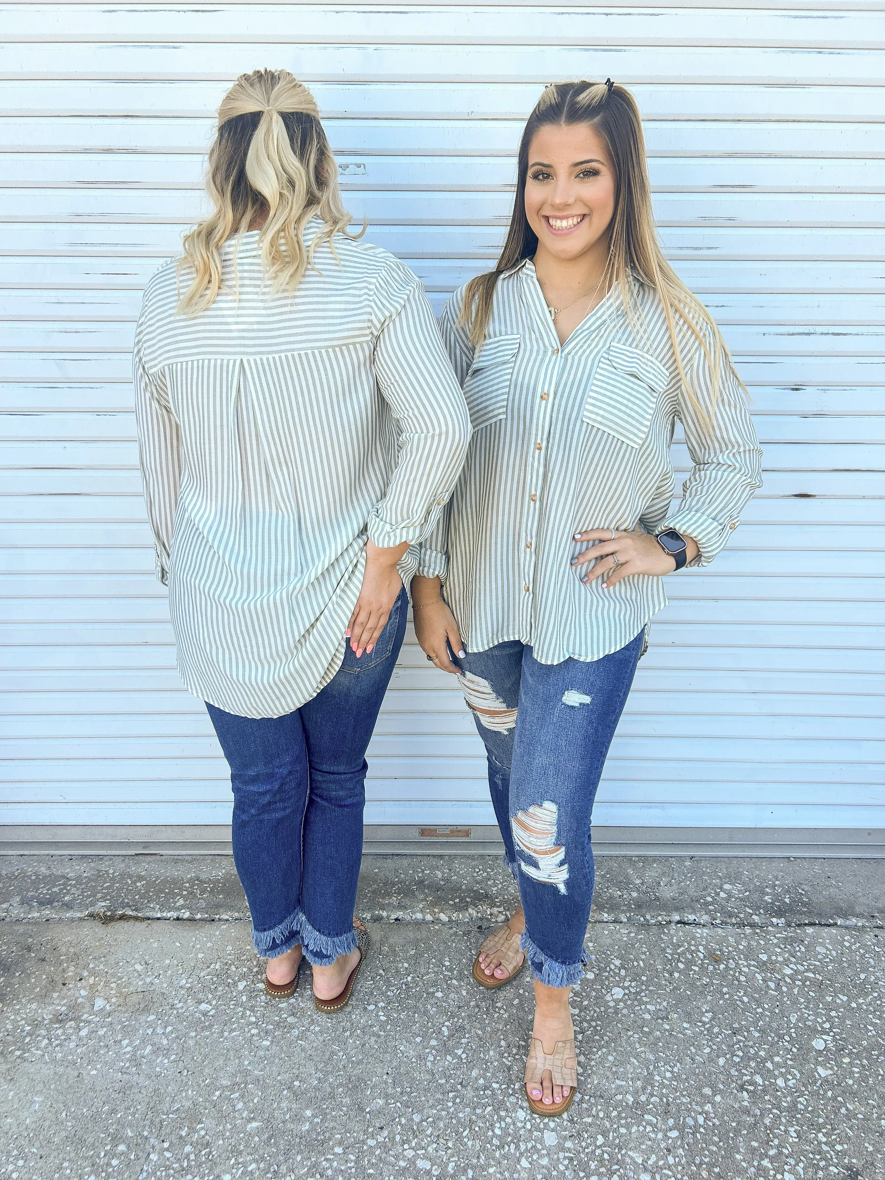 Sage Striped Blouse