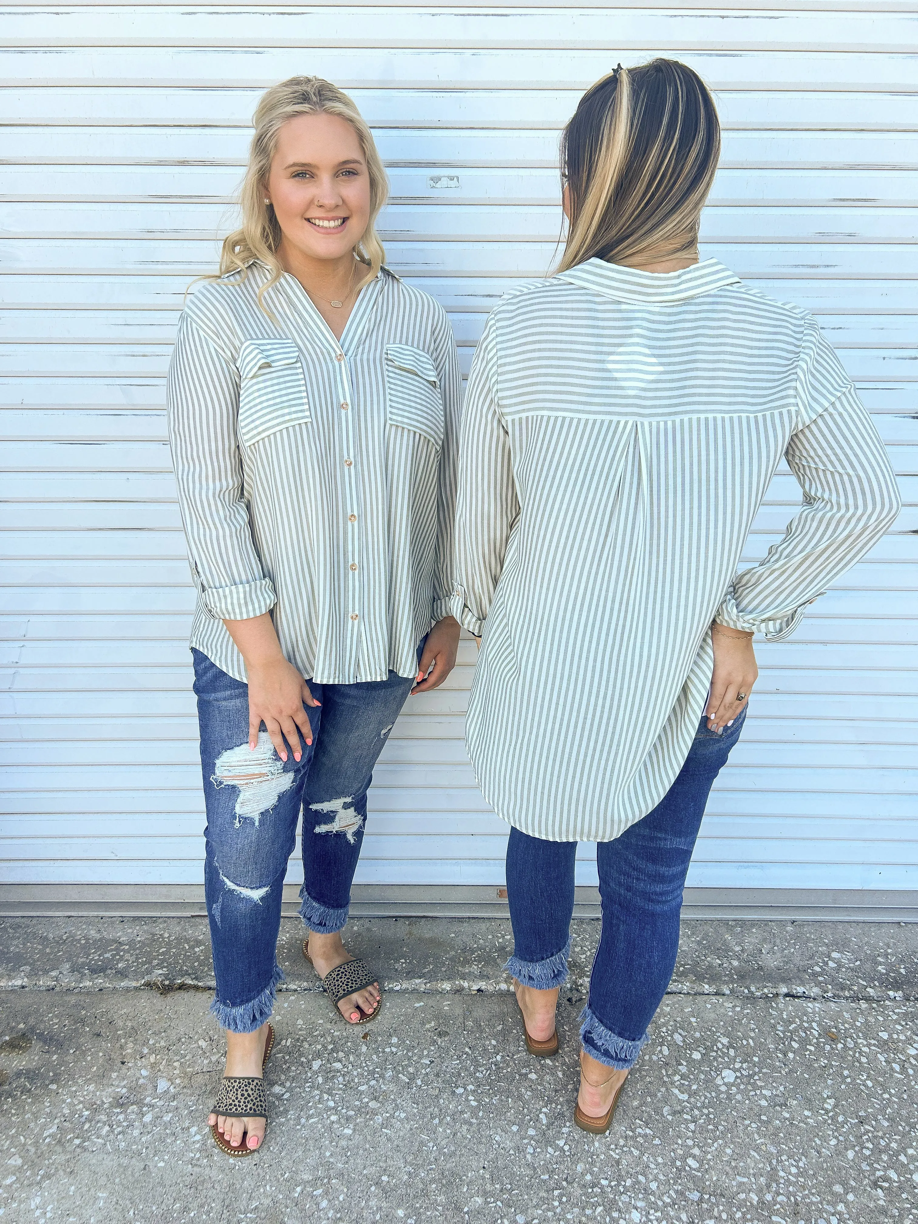 Sage Striped Blouse