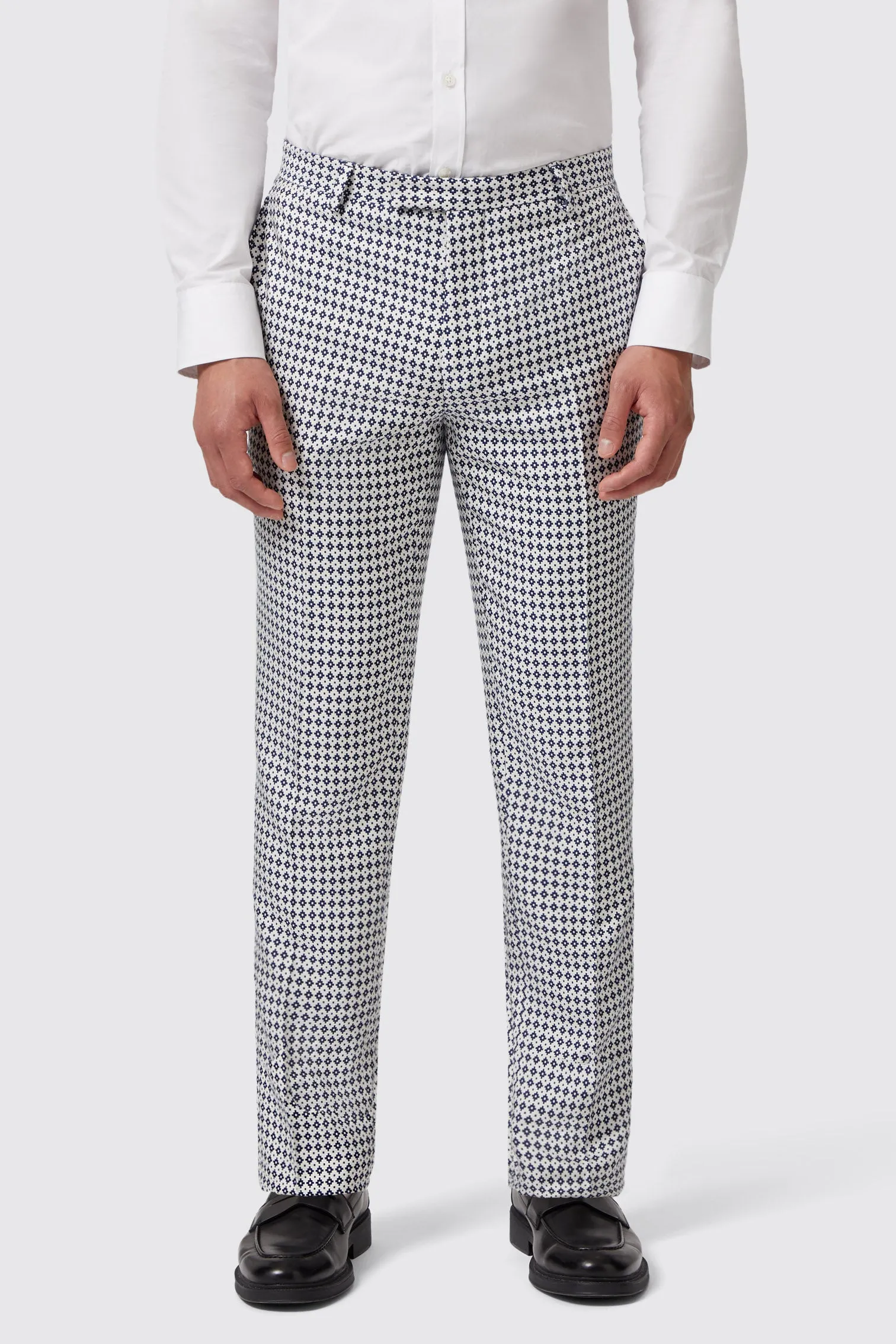 Siorek Slim Fit Navy Jacquard Trousers