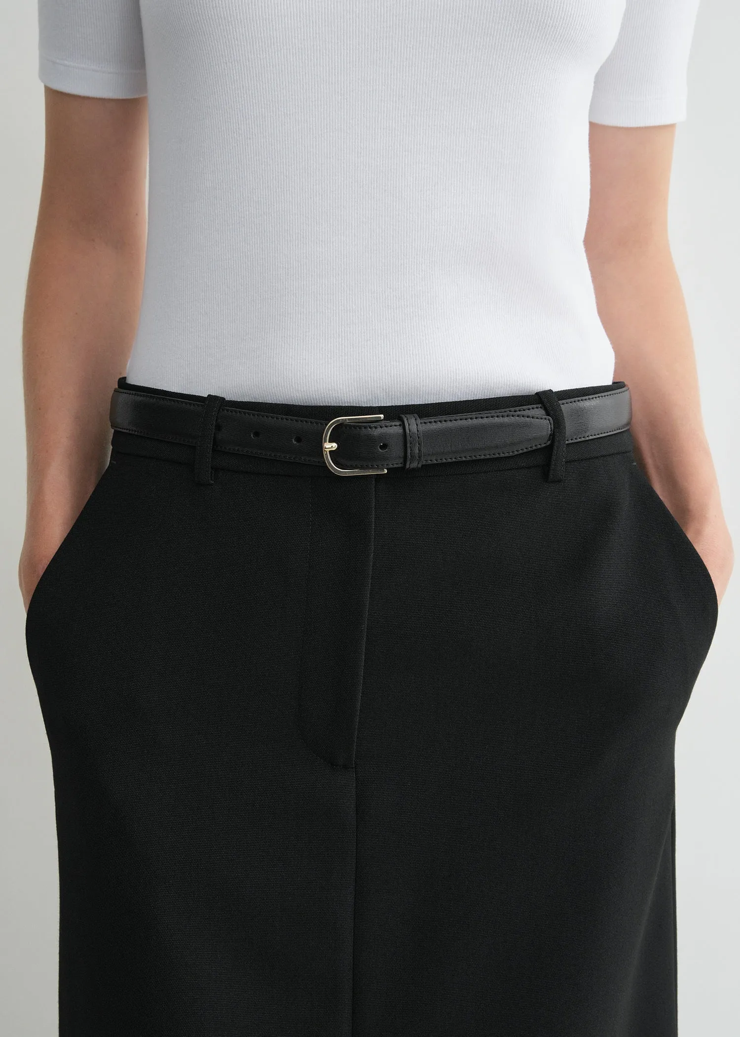 Slim leather trouser belt black