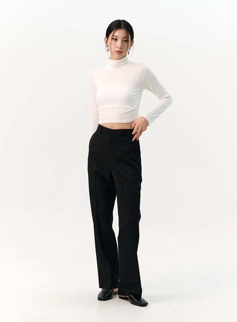 Solid Long Sleeve Turtleneck Crop IO320