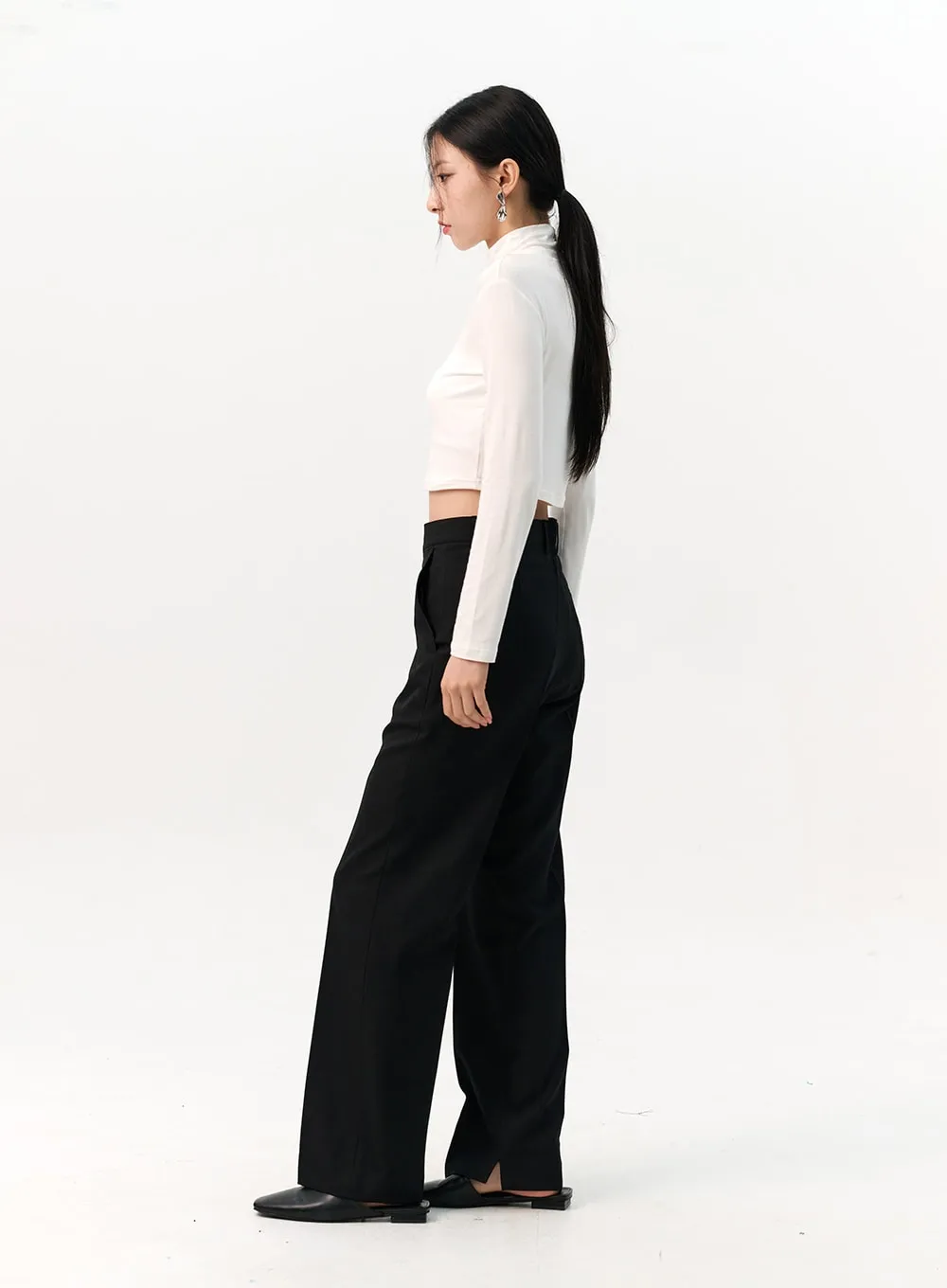 Solid Long Sleeve Turtleneck Crop IO320