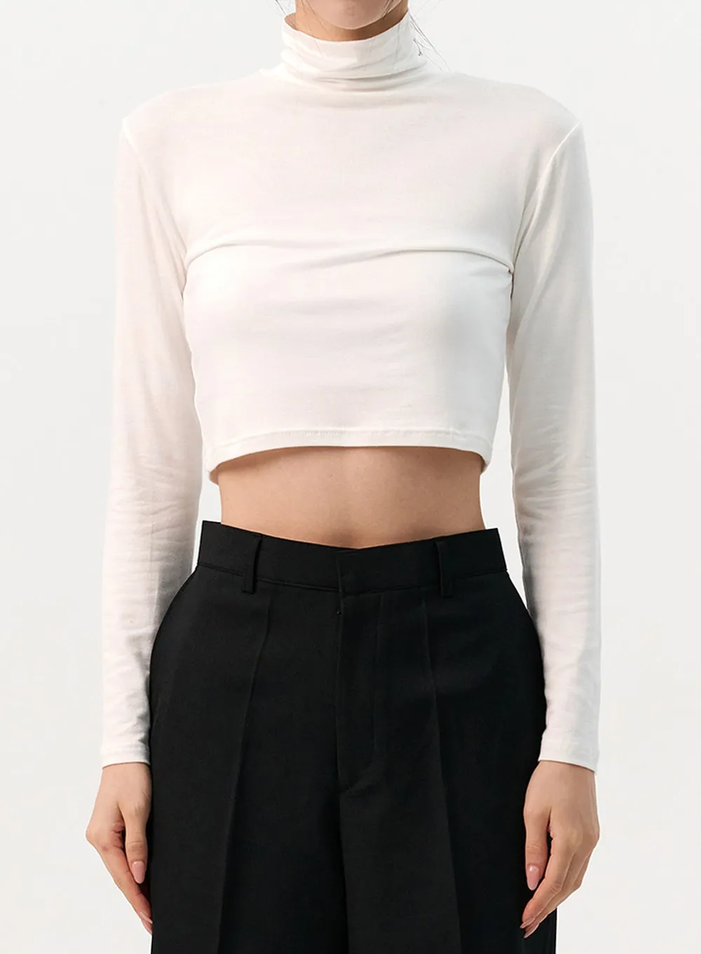 Solid Long Sleeve Turtleneck Crop IO320