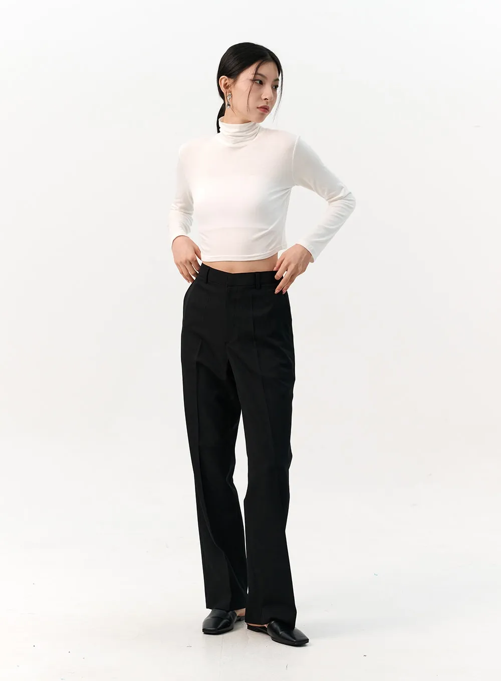 Solid Long Sleeve Turtleneck Crop IO320