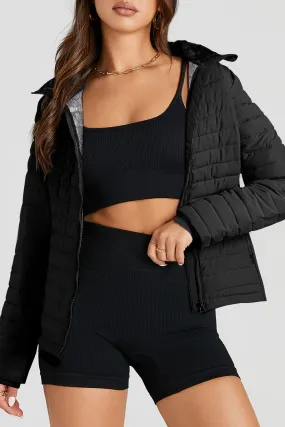 Solid Zip Up Puffer Jacket