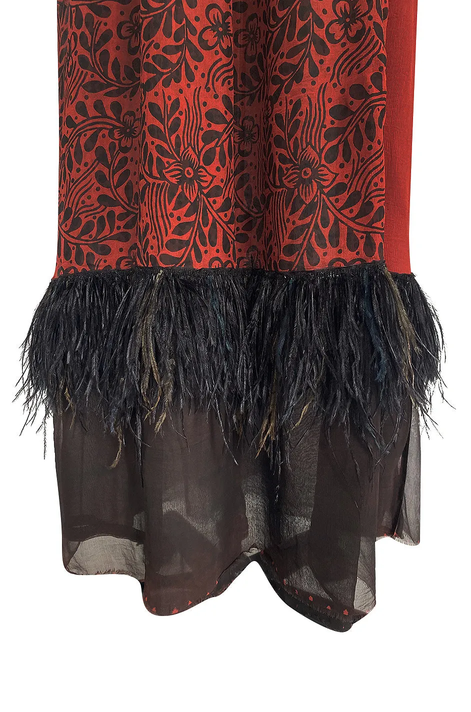 Spring 2003 Lanvin by Alber Elbaz Strapless Printed Silk Dress w Feather Trim Runway Sample Dress