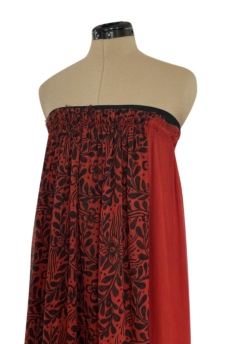 Spring 2003 Lanvin by Alber Elbaz Strapless Printed Silk Dress w Feather Trim Runway Sample Dress