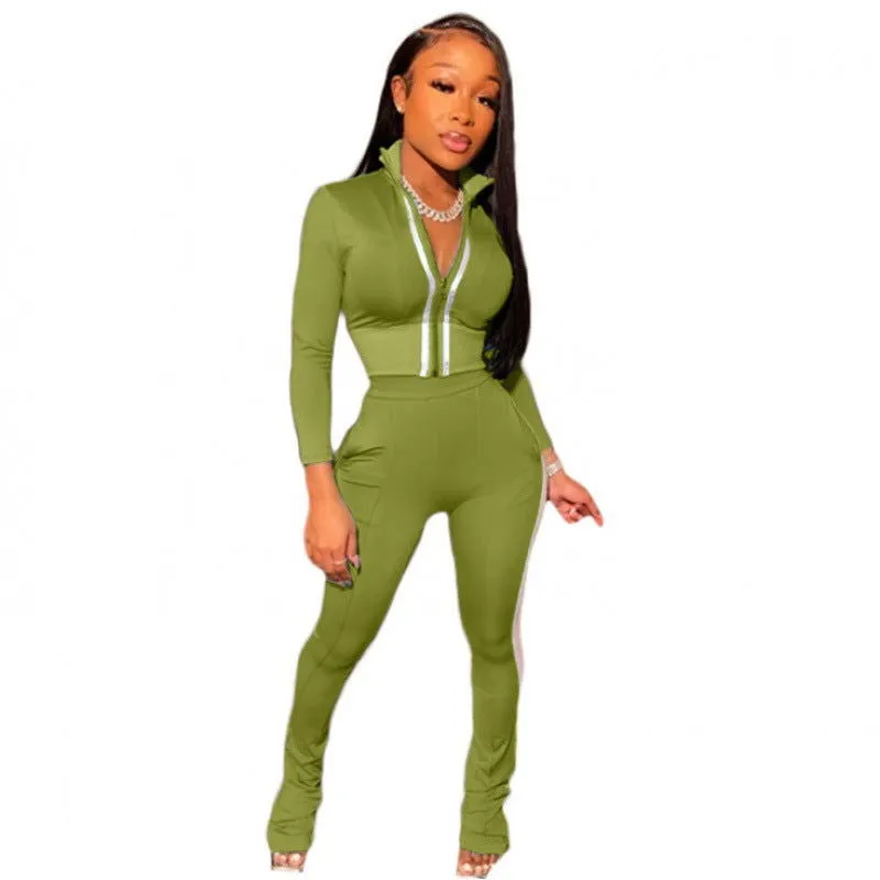 Stripe Breathable Snug-fit 2Pcs Tracksuits