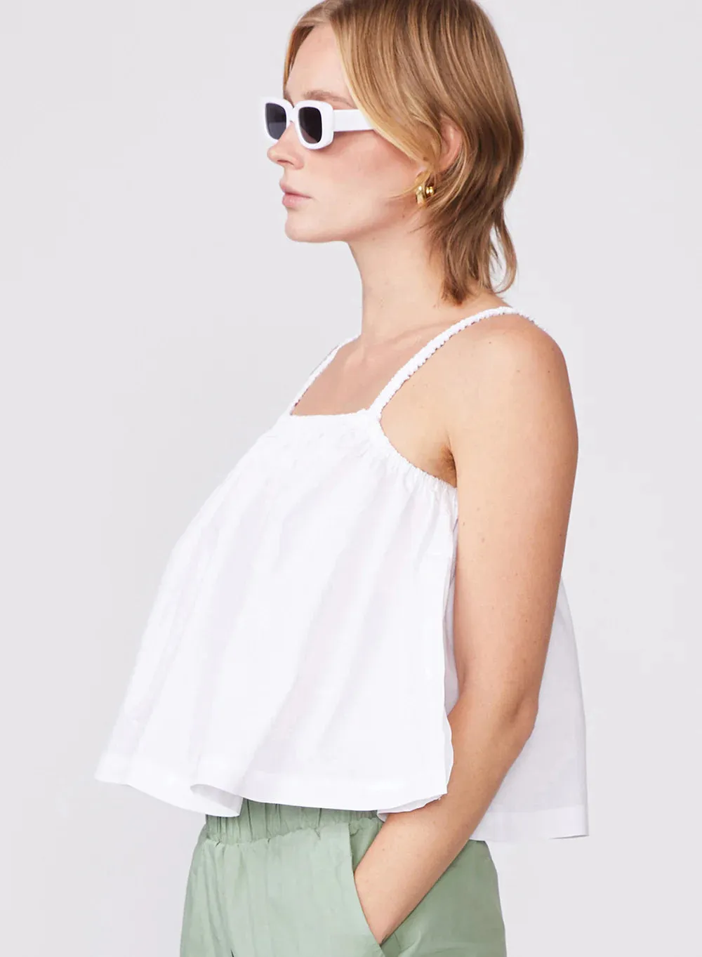 Structured Poplin Swing Top, White