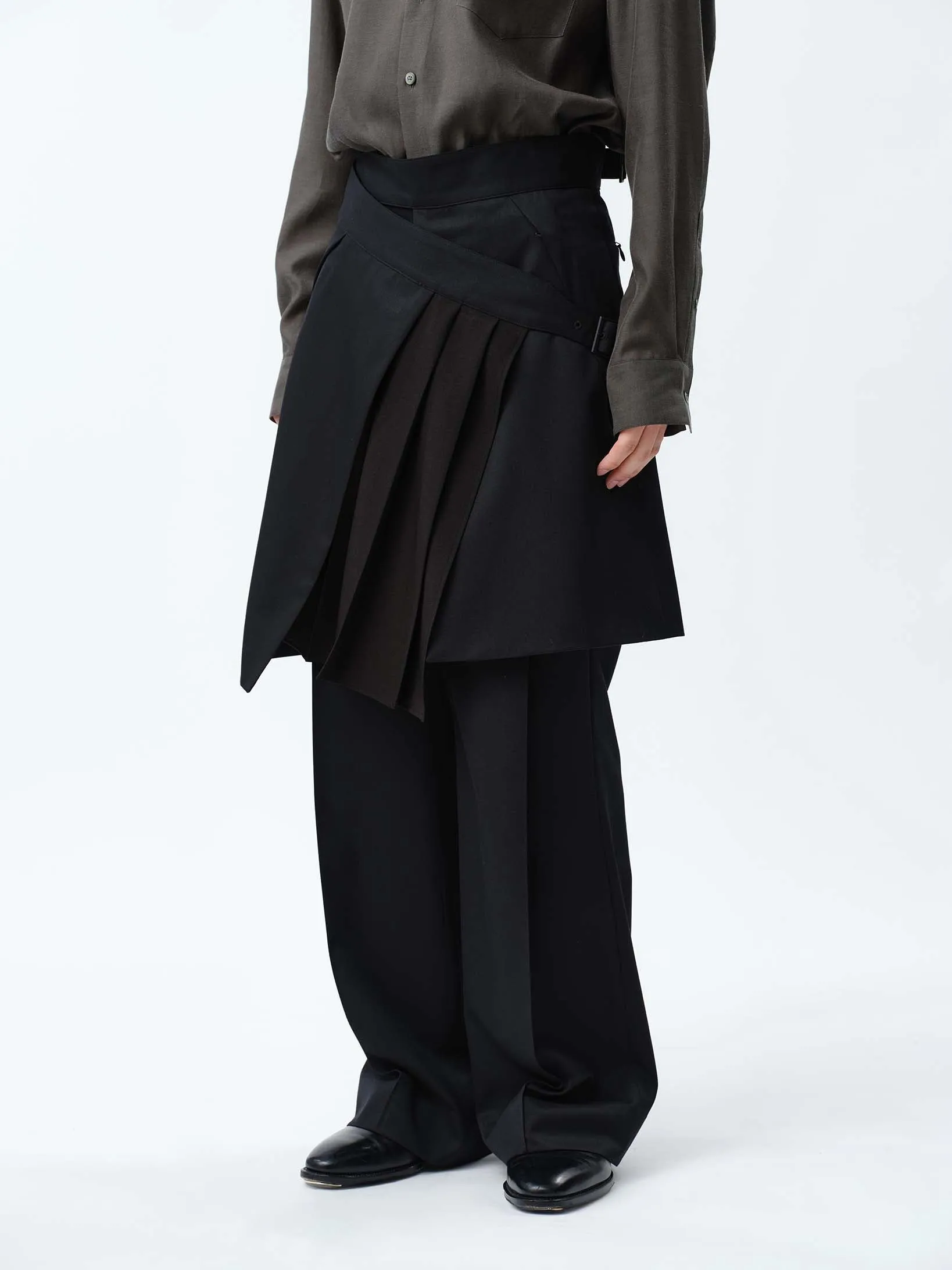 SUPER140 WRAP GURKHA SKIRT .12【BLACK】