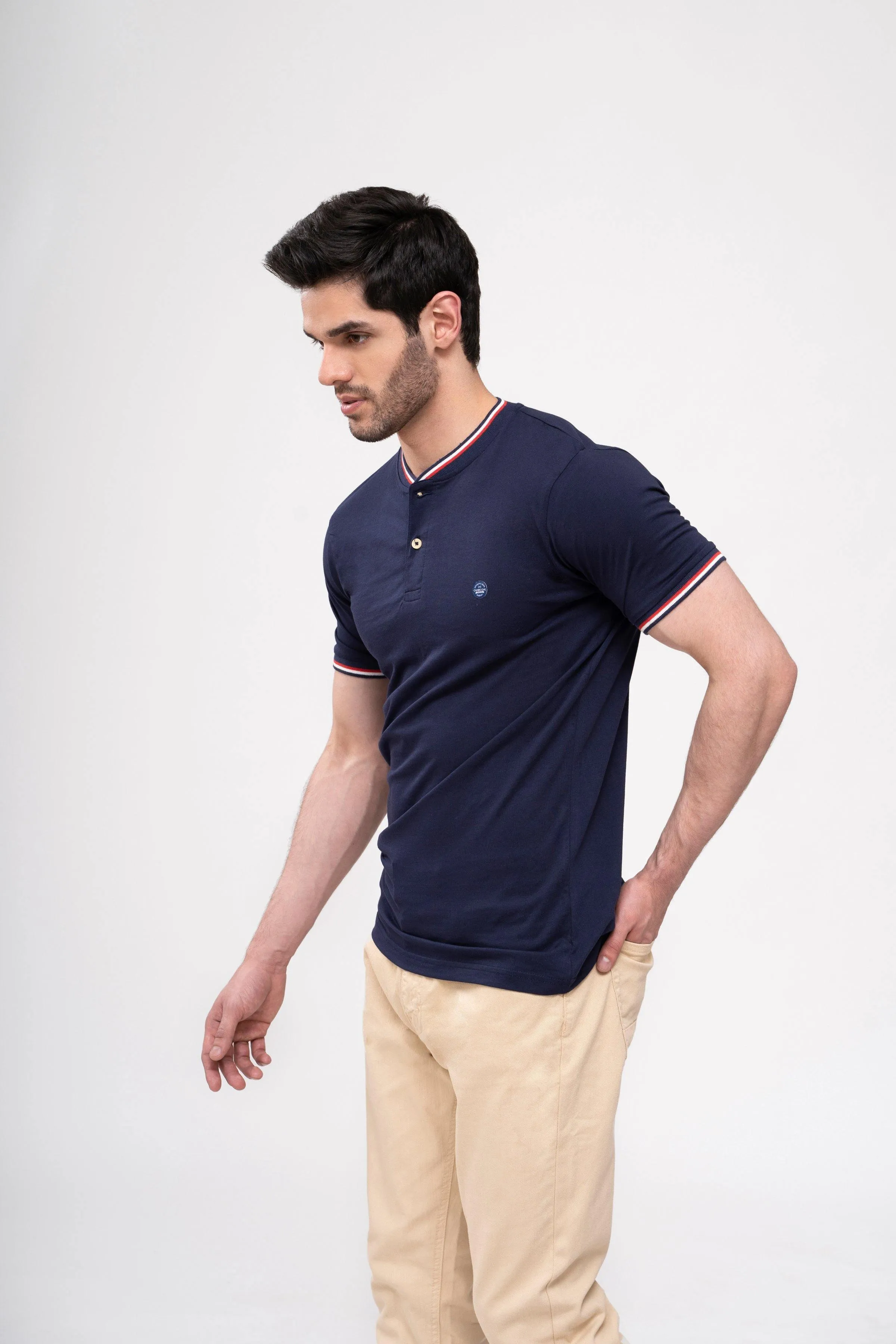 T SHIRT HENLEY TIPPING BAN NAVY