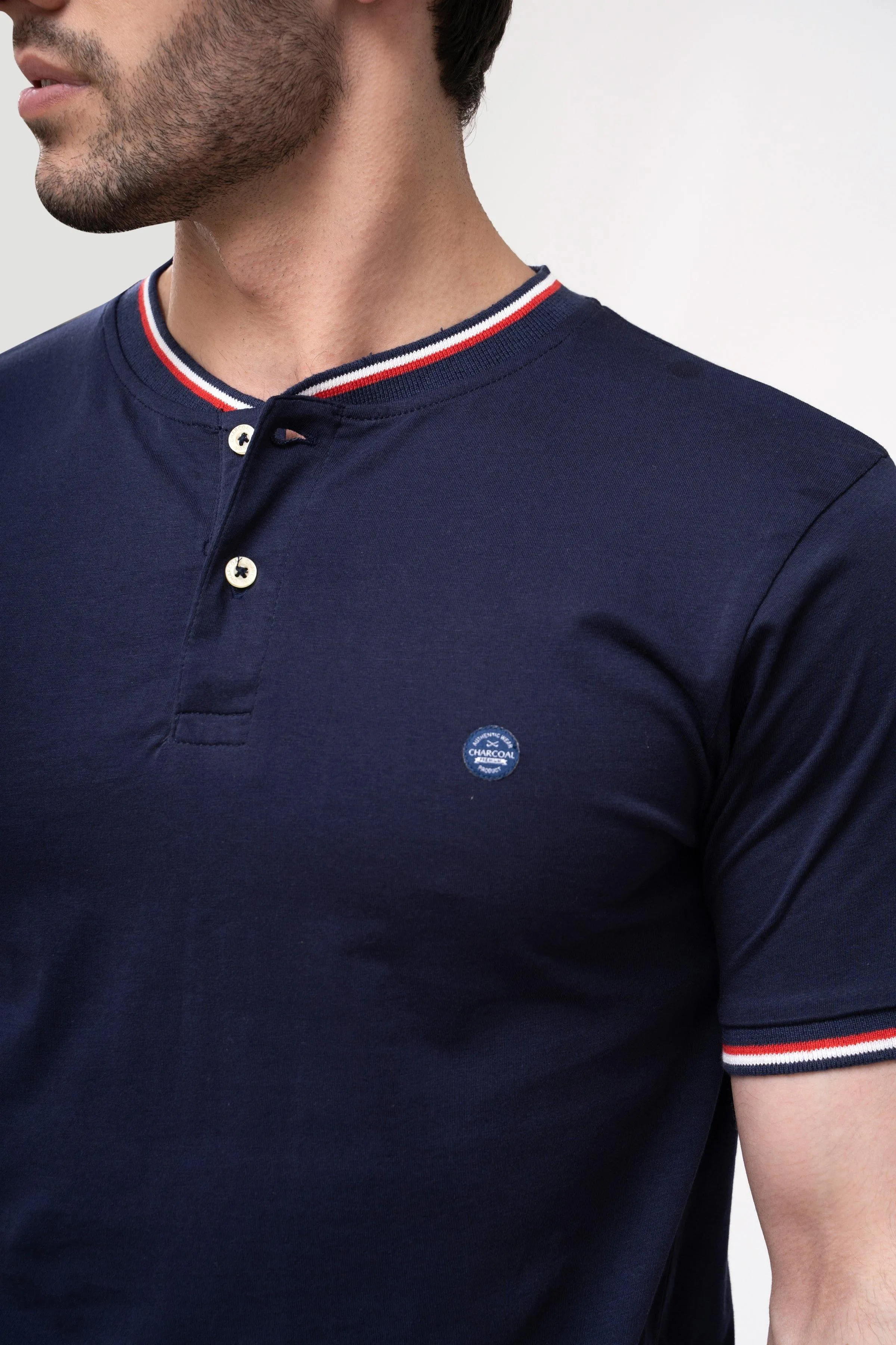 T SHIRT HENLEY TIPPING BAN NAVY